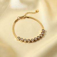 Fashion Retro 14k Gold-plated Stainless Steel Inlaid Round Zircon Flat Snake Chain Bracelet main image 2