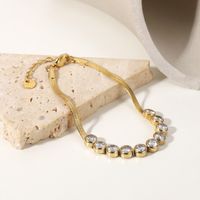 Fashion Retro 14k Gold-plated Stainless Steel Inlaid Round Zircon Flat Snake Chain Bracelet main image 5