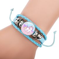 Linda Pulsera De Cuero De Cuerda Tejida A Mano Azul Pony Unicornio De Dibujos Animados Para Niños main image 2