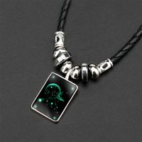 Luminous Men's Twelve Constellation Crystal Black Rope Black Gallstone Necklace main image 5