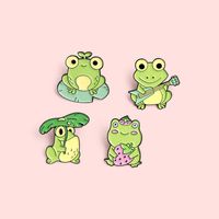 Cartoon Cute Frog Lotus Leaf Strawberry Playing Guitar Alloy Brooch main image 4