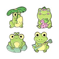 Cartoon Cute Frog Lotus Leaf Strawberry Playing Guitar Alloy Brooch main image 6