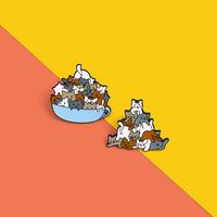 Cartoon Niedlich Kontrastfarbe Kleine Katze Teetasse Legierung Brosche main image 3