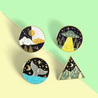 Cartoon Round Black Night Moon Sun Whale Tail Alloy Brooch main image 1