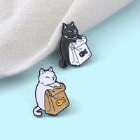 Cartoon Cute White Cat Black Cat Backpack Alloy Brooch main image 3