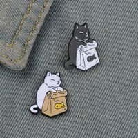 Cartoon Cute White Cat Black Cat Backpack Alloy Brooch main image 4