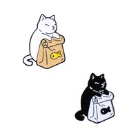 Cartoon Cute White Cat Black Cat Backpack Alloy Brooch main image 6