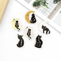 Creative Cartoon Cute Little Black Cat Dripping Oil Moon Alloy Brooch main image 2