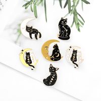 Creative Cartoon Cute Little Black Cat Dripping Oil Moon Alloy Brooch main image 3