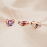 Korean Alloy Micro-set Crystal Zircon Flower Color Diamond Female Ring main image 2
