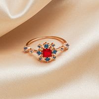 Korean Alloy Micro-set Crystal Zircon Flower Color Diamond Female Ring main image 4