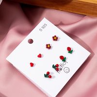 Sweet Strawberry Cherry Girl Multiple Set New Year Fortune Bow Alloy Stud main image 4