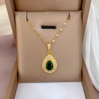 Titanium Steel Micro-set Real Gold Full Diamond Emerald Pendent Necklace main image 3