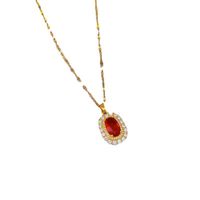 Collar De Mujer Con Colgante De Rubí Y Diamantes Llenos De Oro Real En Microconjunto De Acero Titanio main image 3