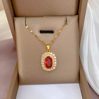 Collar De Mujer Con Colgante De Rubí Y Diamantes Llenos De Oro Real En Microconjunto De Acero Titanio main image 5