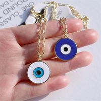 New Round Copper Gold Plated Devil's Eye Oil Drop Pendant Necklace main image 1