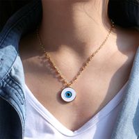 New Round Copper Gold Plated Devil's Eye Oil Drop Pendant Necklace main image 3