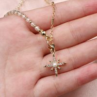 New Copper Inlaid Zircon Eight-pointed Star Shell Pearl Semi-precious Stone Beaded Necklace main image 3