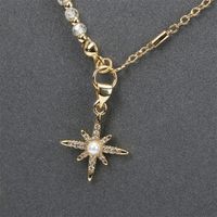 New Copper Inlaid Zircon Eight-pointed Star Shell Pearl Semi-precious Stone Beaded Necklace main image 5
