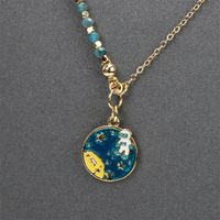 New Astronaut Dripping Oil Pendant Semi-precious Stone Beaded Copper Necklace main image 4
