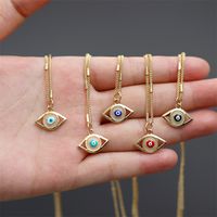 Fashion Color Devil's Eye Oil Drop Copper Gold-plated Cuban Chain Pendant Necklace main image 10