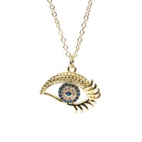 New Devil's Eye Diamond Blue Eyelash Pendant Copper Gold Plated Necklace main image 1