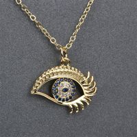 New Devil&#39;s Eye Diamond Blue Eyelash Pendentif Cuivre Plaqué Or Collier main image 5