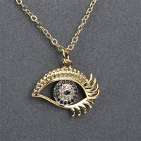 New Devil's Eye Diamond Blue Eyelash Pendant Copper Gold Plated Necklace main image 5