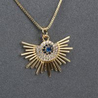 New Fan-shaped Devil's Eye Diamond Blue Eye Copper Gold-plated Box Necklace main image 5