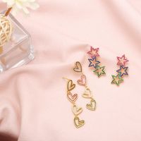 Fashion Color Zircon Heart Pentagram Tassel Copper Earrings main image 5