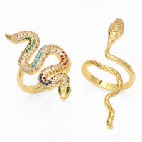 Fashion Copper Inlaid Zircon Snake-shaped Open Ring Female main image 1