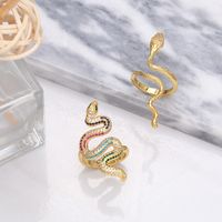 Fashion Copper Inlaid Zircon Snake-shaped Open Ring Female main image 5