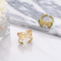 Fashion Exaggerated Full Zirconium Butterfly Copper Ring Female main image 5