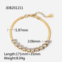 Fashion Retro 14k Gold-plated Stainless Steel Inlaid Round Zircon Flat Snake Chain Bracelet sku image 1