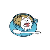 Creative Cartoon Cute Cat Coffee Cup Alloy Brooch sku image 1