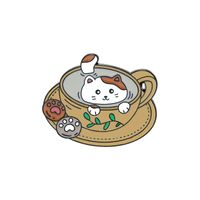 Creative Cartoon Cute Cat Coffee Cup Alloy Brooch sku image 3