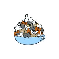 Cartoon Niedlich Kontrastfarbe Kleine Katze Teetasse Legierung Brosche sku image 1