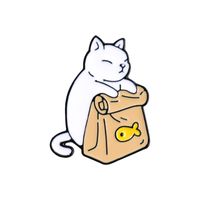 Cartoon Cute White Cat Black Cat Backpack Alloy Brooch sku image 1