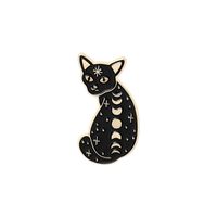 Creative Cartoon Cute Little Black Cat Dripping Oil Moon Alloy Brooch sku image 1