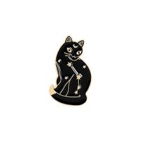 Creative Cartoon Cute Little Black Cat Dripping Oil Moon Alloy Brooch sku image 2