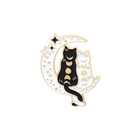 Creative Cartoon Cute Little Black Cat Dripping Oil Moon Alloy Brooch sku image 5