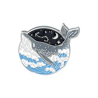 Cute Cartoon Whale Sailing Planet Ocean Dripping Oil Alloy Brooch sku image 1