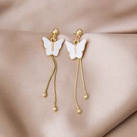 New Tassel Diamond-studded Butterfly Flower Pearl Fashion Long Thin Alloy Earrings sku image 3