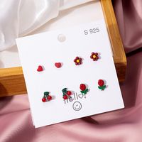 Sweet Strawberry Cherry Girl Multiple Set New Year Fortune Bow Alloy Stud sku image 6