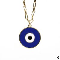 New Round Copper Gold Plated Devil's Eye Oil Drop Pendant Necklace sku image 2