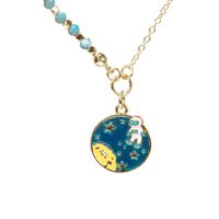 New Astronaut Dripping Oil Pendant Semi-precious Stone Beaded Copper Necklace sku image 1
