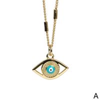 Fashion Color Devil's Eye Oil Drop Copper Gold-plated Cuban Chain Pendant Necklace sku image 4
