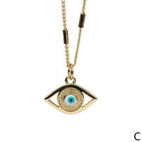 Fashion Color Devil's Eye Oil Drop Copper Gold-plated Cuban Chain Pendant Necklace sku image 1