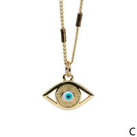 Fashion Color Devil's Eye Oil Drop Copper Gold-plated Cuban Chain Pendant Necklace sku image 4