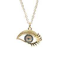 New Devil's Eye Diamond Blue Eyelash Pendant Copper Gold Plated Necklace sku image 1